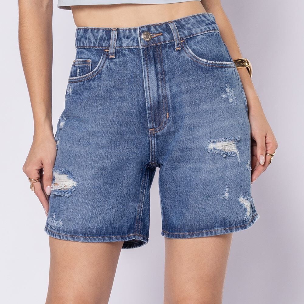 Bermuda Jeans Feminina Com Puídos Boby Blues