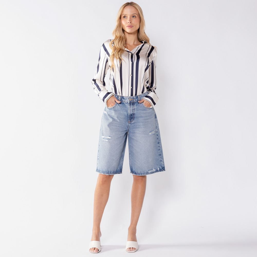 Bermuda Jorts Feminina Jeans Cintura Alta Patricia Foster