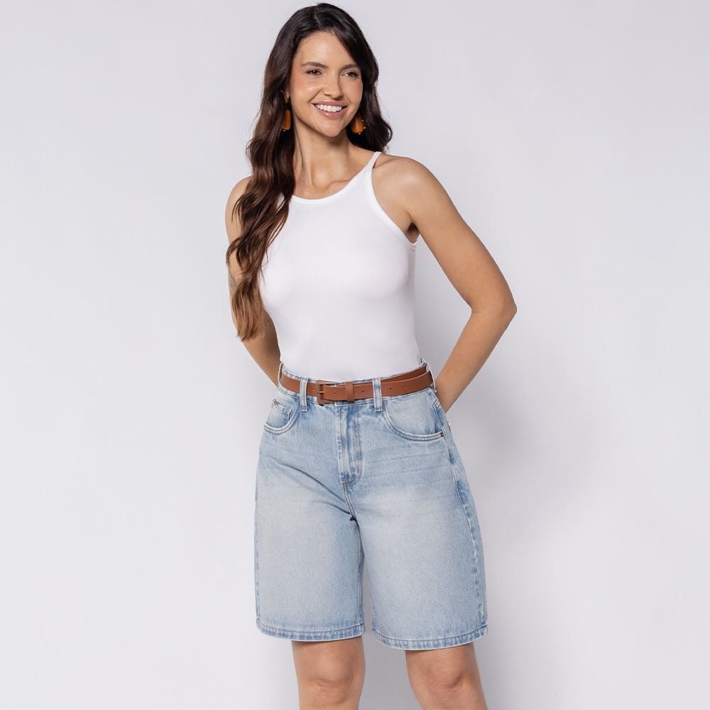 Bermuda Jorts Feminina Jeans Com Cinto Patricia Foster