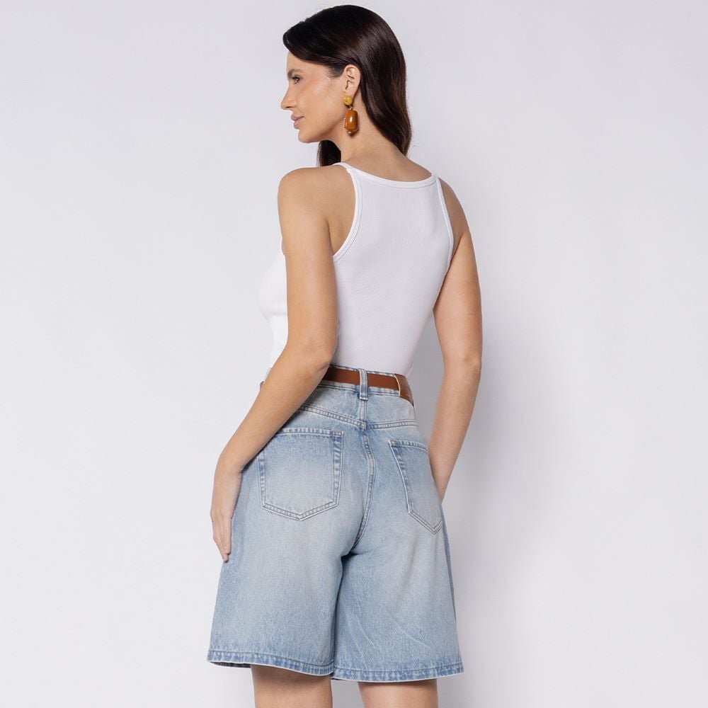Bermuda Jorts Feminina Jeans Com Cinto Patricia Foster