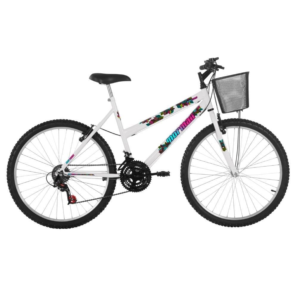 Bicicleta Aro 26 Safira Preta com Cesta Mormaii - Branco