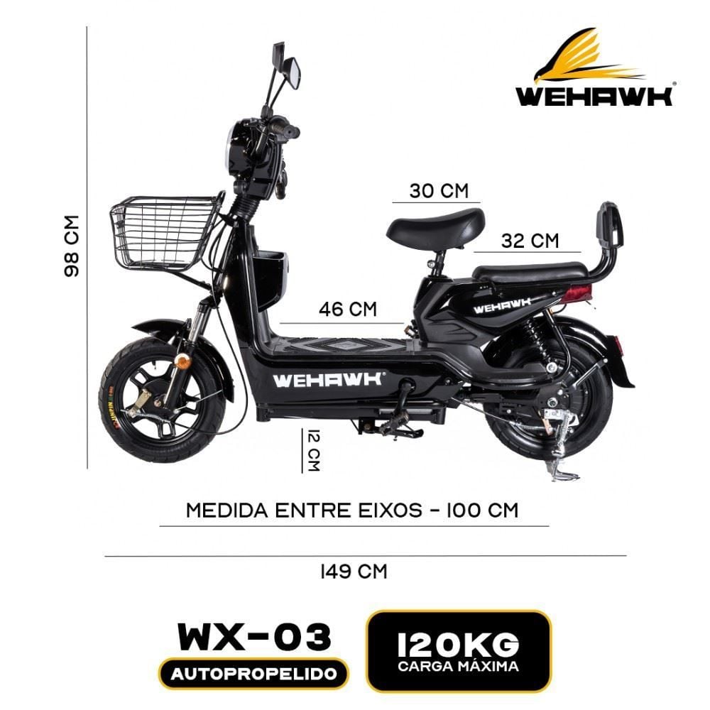 Bicicleta Elétrica Wehawk Wx-03 Basket 800W Bateria 48V - Preto