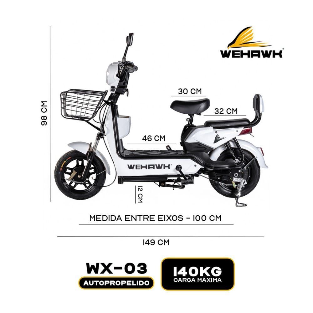 Bicicleta Elétrica Wehawk Wx-03 Basket 800W Bateria Lítio 48V - Branco
