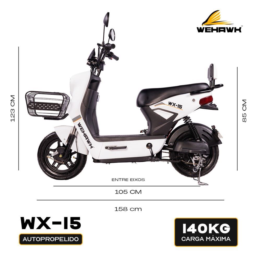 Bicicleta Elétrica Wx-15 Wehawk 800W Bateria Lítio 48V 20Ah - Branco e Cinza