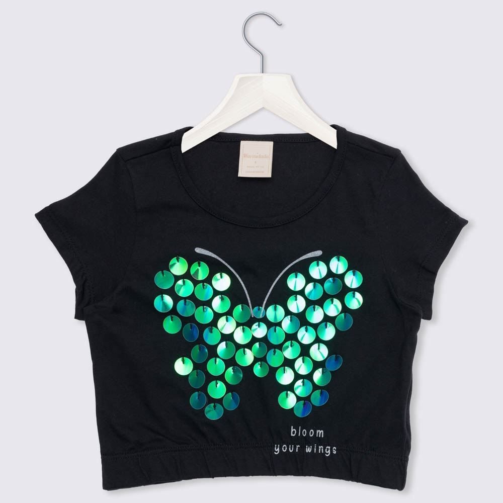 Blusa 4 a 10 anos Paetê Borboletas Marmelada