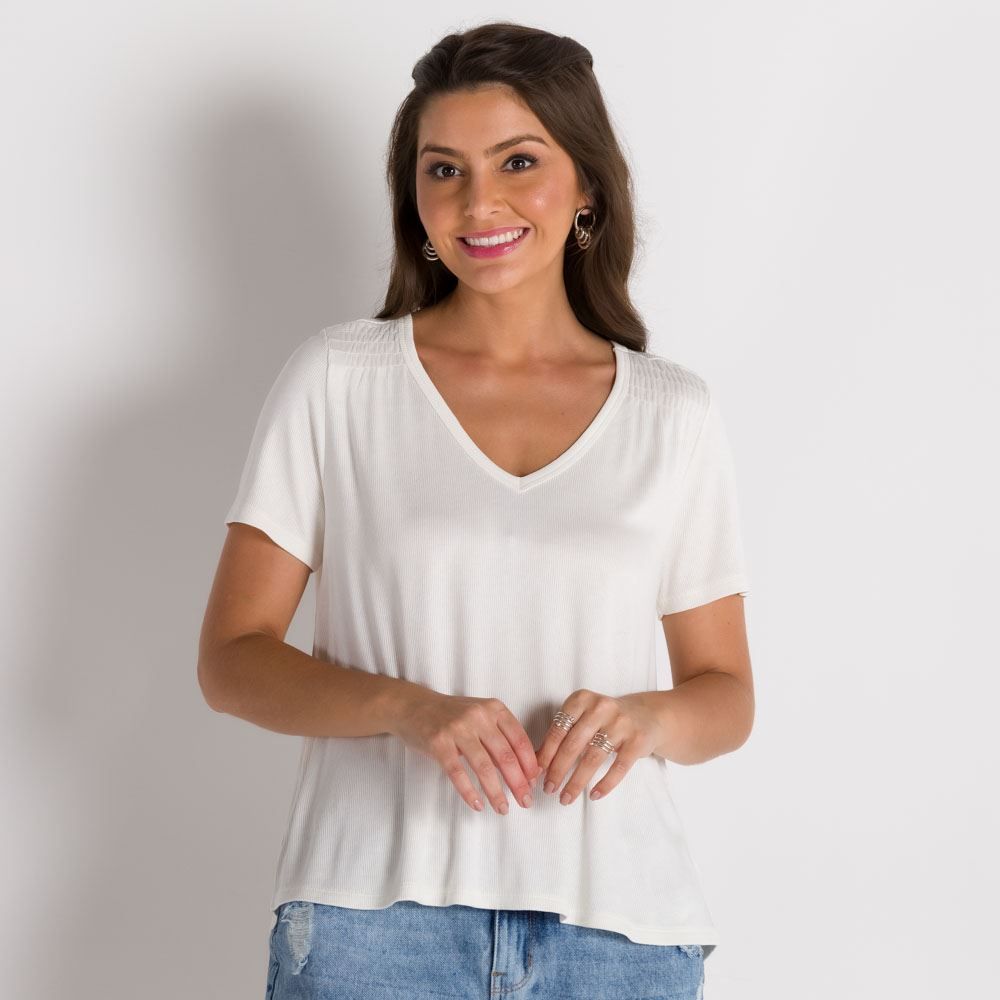 Blusa Básica Decote V e Recortes Patricia Foster