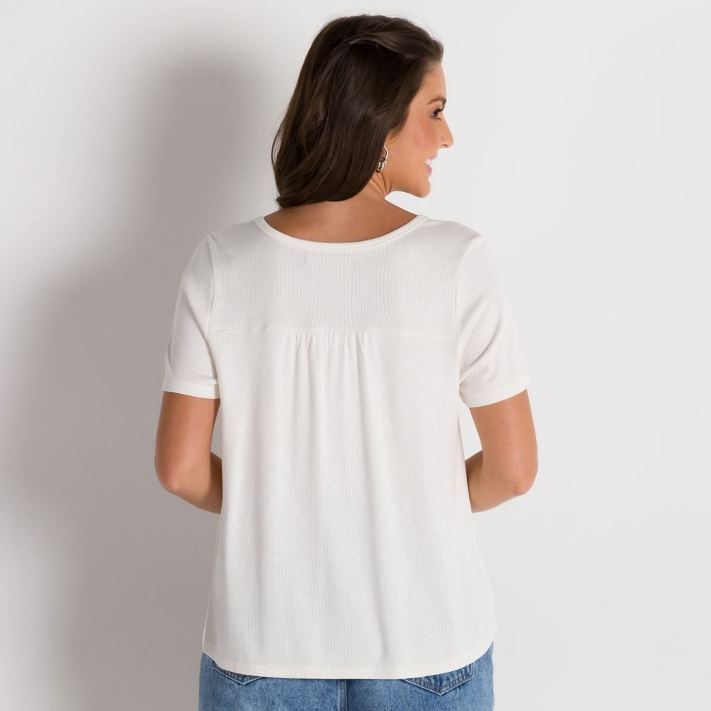 Blusa Básica Decote V e Recortes Patricia Foster