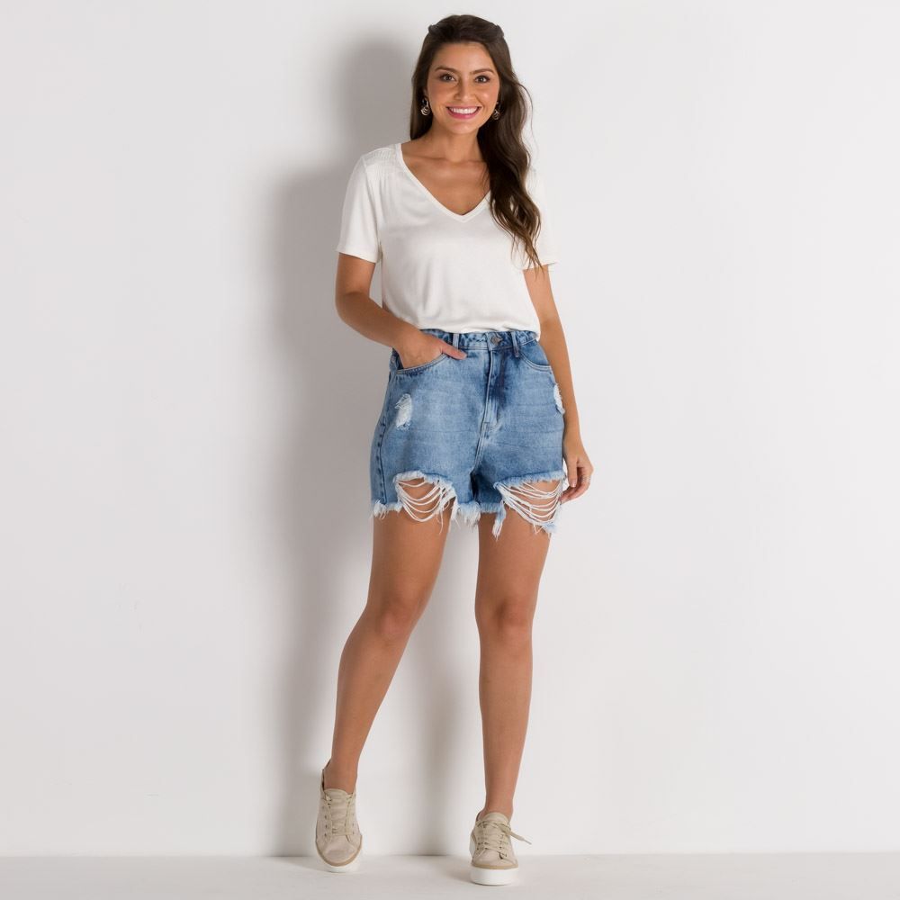 Blusa Básica Decote V e Recortes Patricia Foster