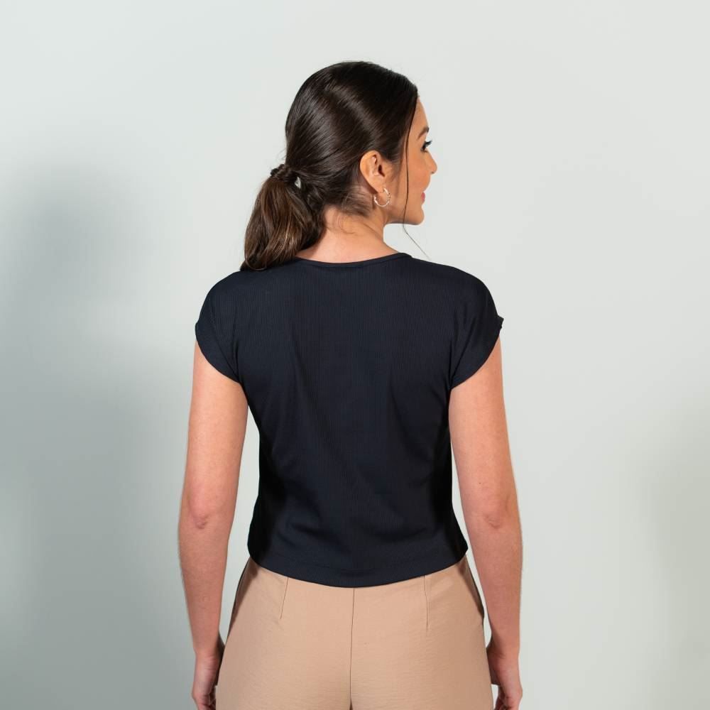 Blusa Canelada Feminina Manga Curta Poliamida