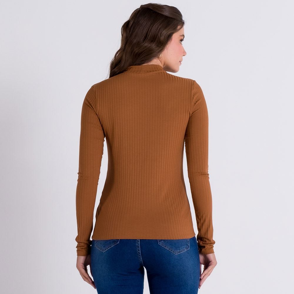 Blusa Canelada Gola Alta Básica Patrícia Foster
