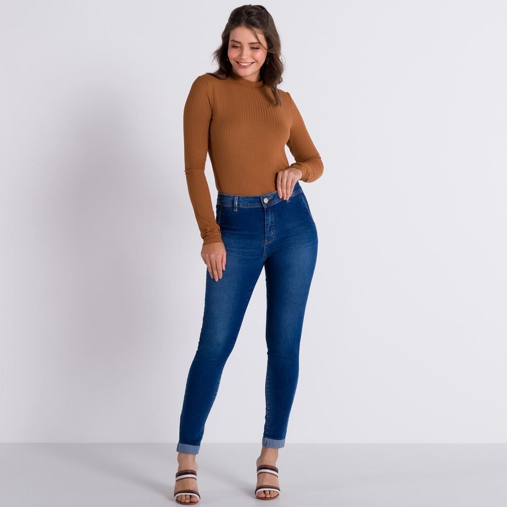 Blusa Canelada Gola Alta Básica Patrícia Foster