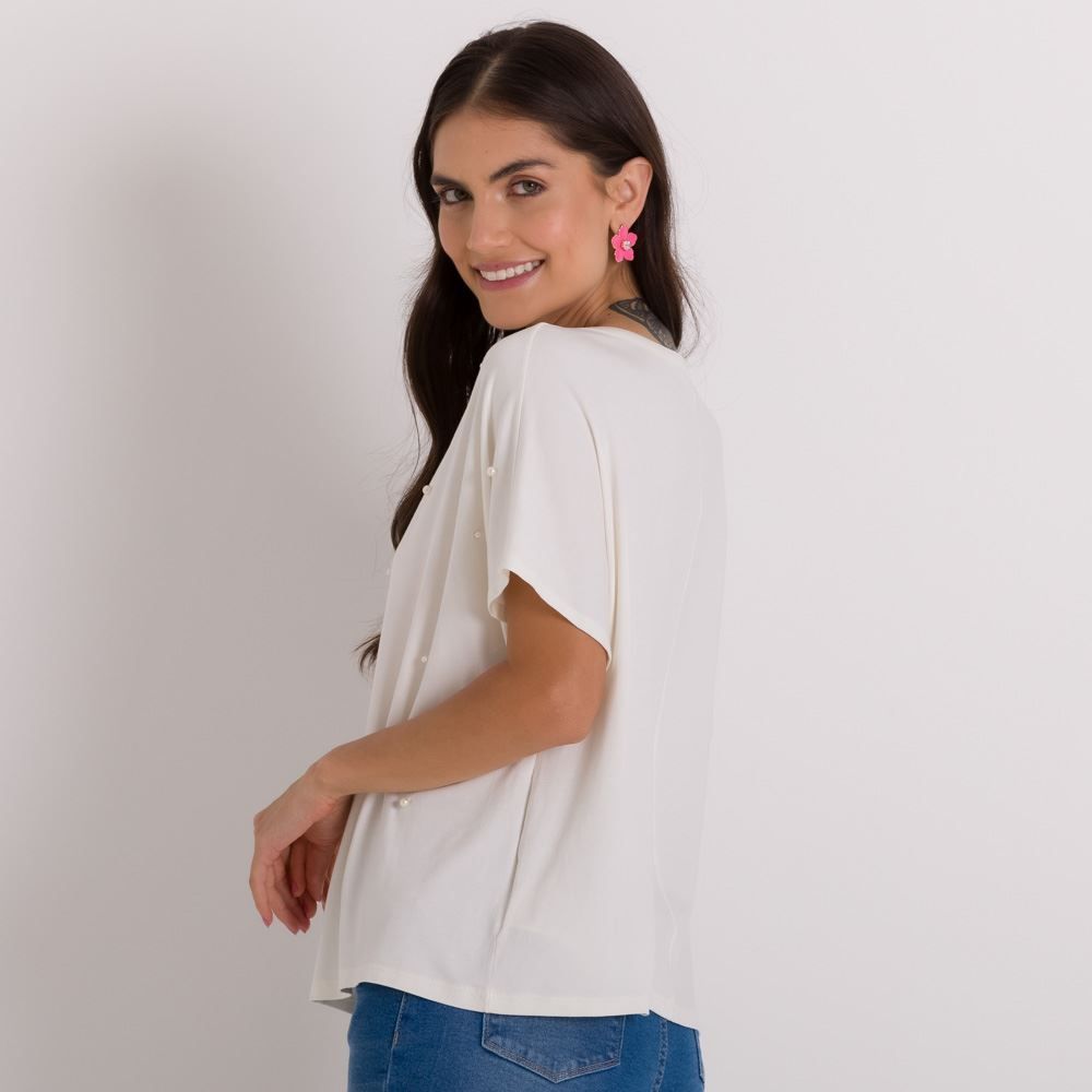 Blusa com Aplicação de Pérolas Patricia Foster