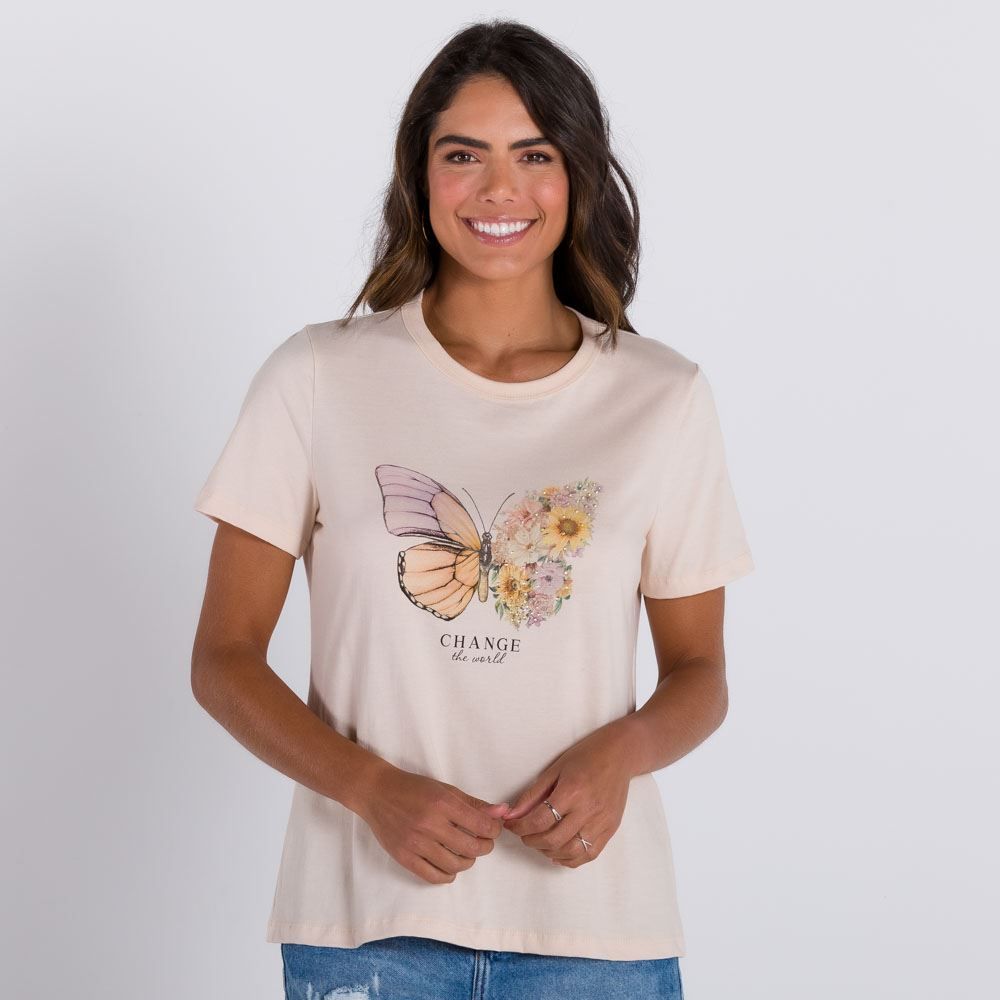 Blusa com Estampa de Borboleta com Flores Patricia Foster