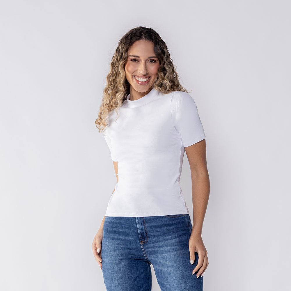 Blusa Feminina Gola Alta Canelada Patrícia Foster