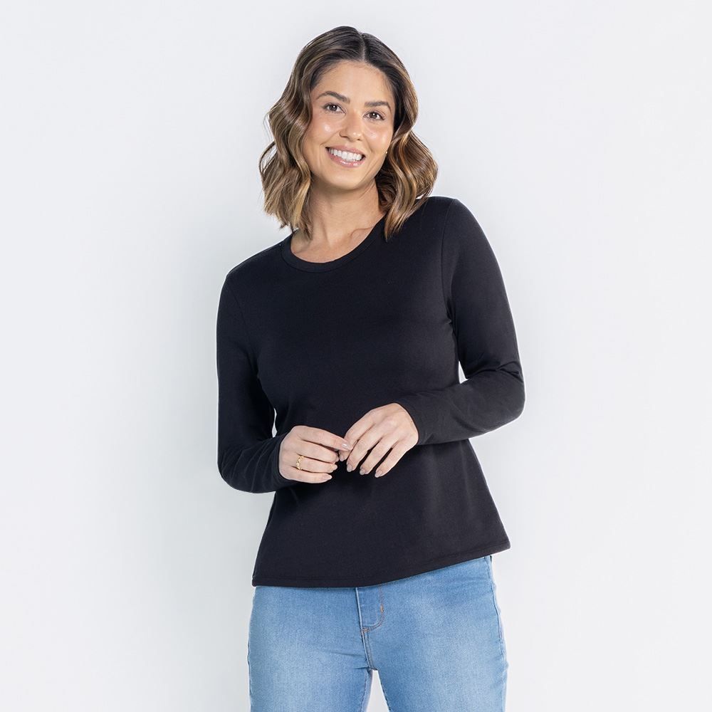 Blusa Feminina Manga Longa Com Gola Redonda Patricia Foster