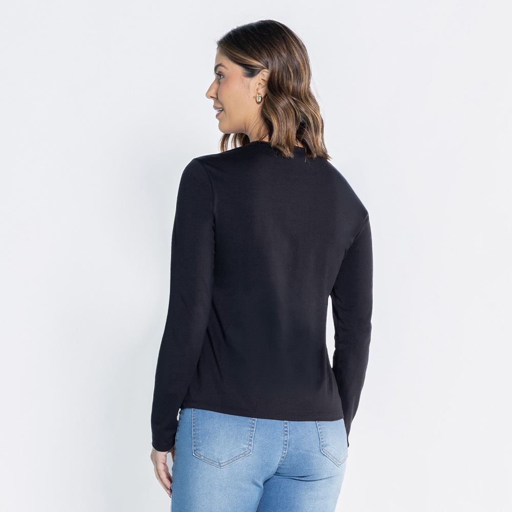 Blusa Feminina Manga Longa Com Gola Redonda Patricia Foster