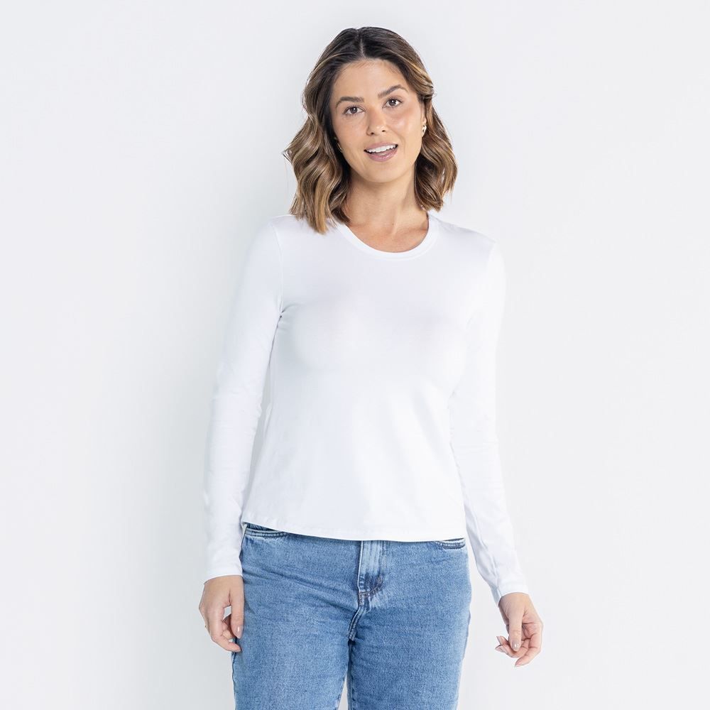 Blusa Feminina Manga Longa Com Gola Redonda Patricia Foster