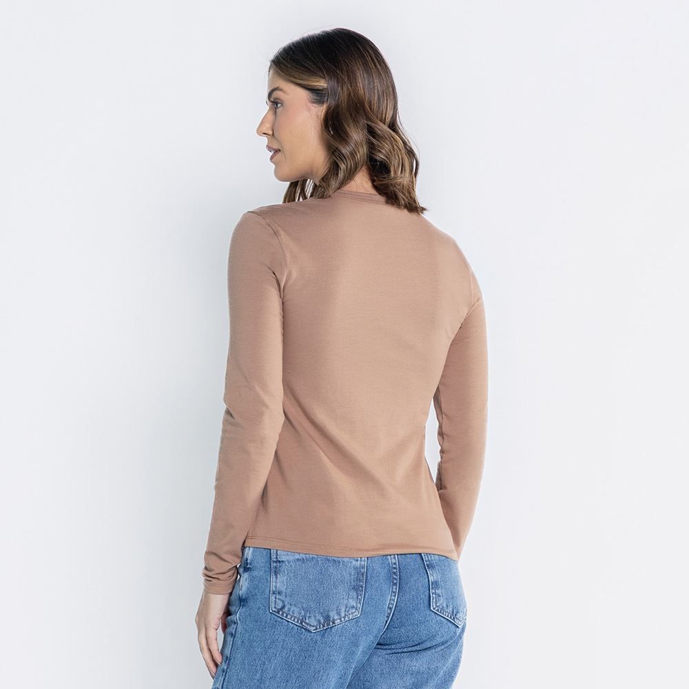 Blusa Feminina Manga Longa Com Gola Redonda Patricia Foster