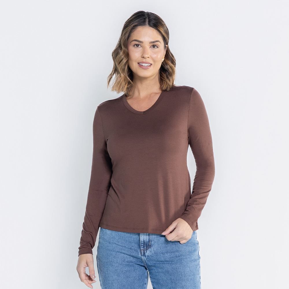 Blusa Feminina Manga Longa Em Malha Viscose Patricia Foster