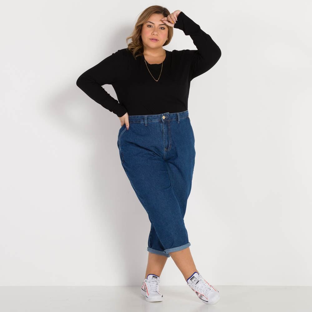 Blusa Plus Size Canelada Decote Redondo Patricia Foster Mais