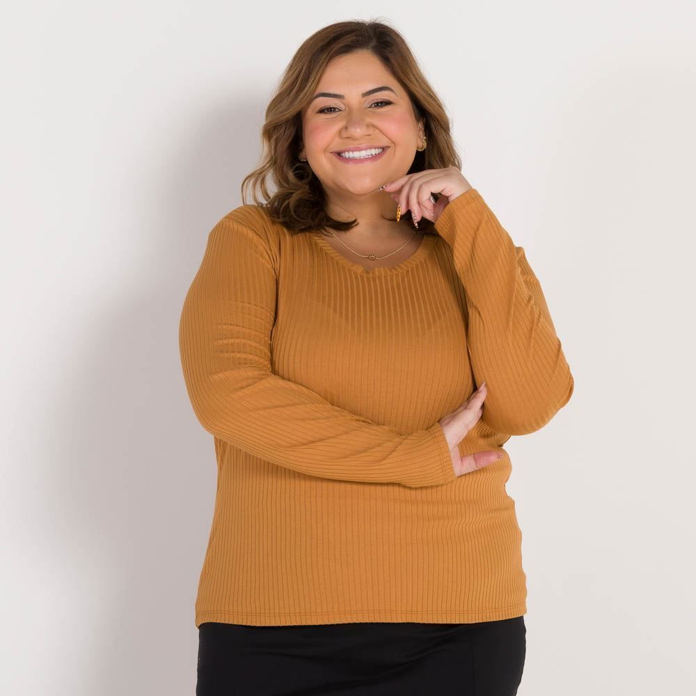 Blusa Plus Size Canelada Decote Redondo Patricia Foster Mais