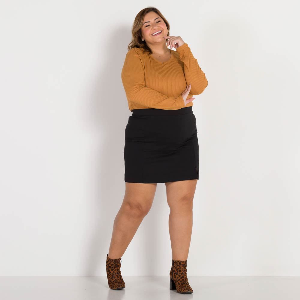 Blusa Plus Size Canelada Decote Redondo Patricia Foster Mais