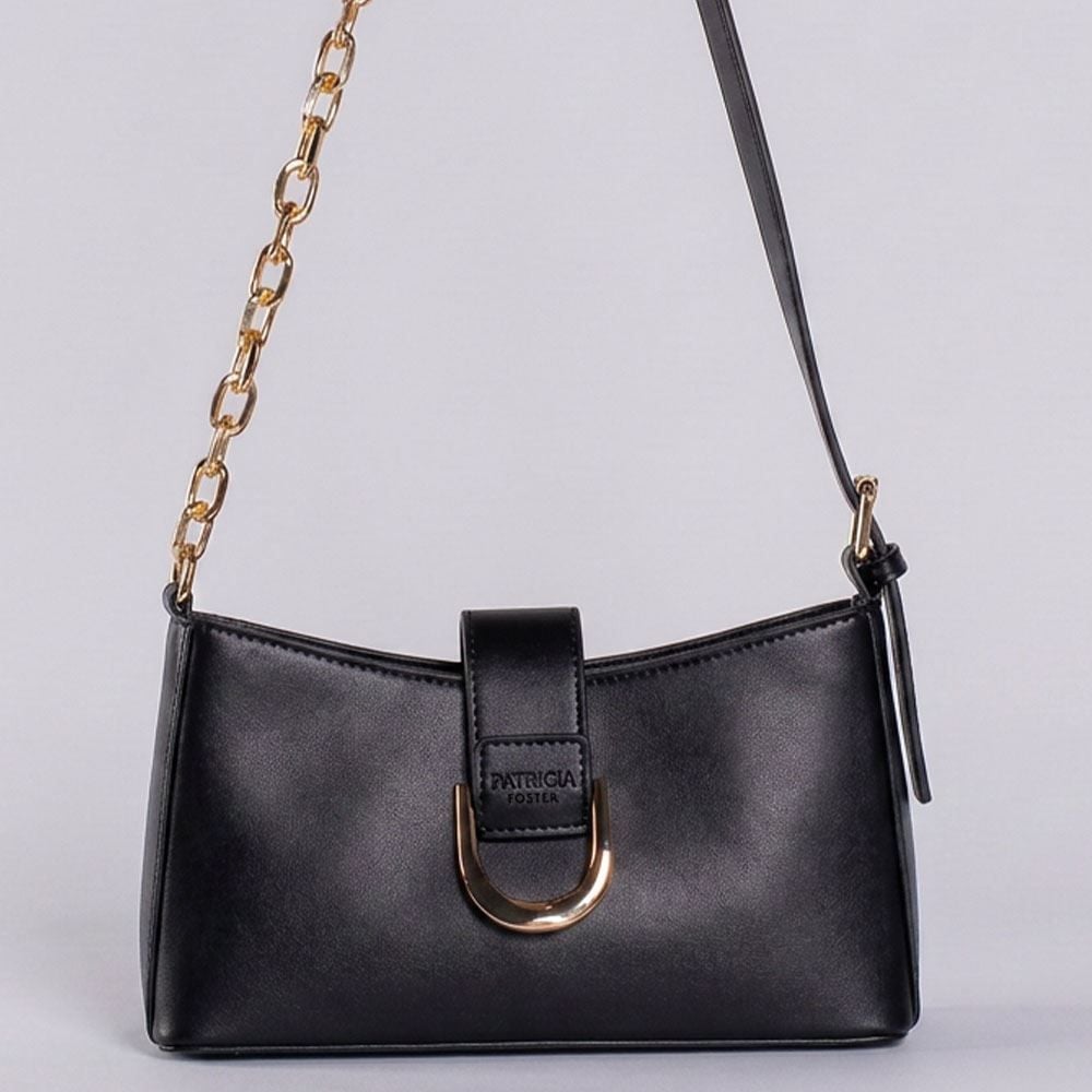 Bolsa Feminina Baguete Alça Corrente Patricia Foster - Preto