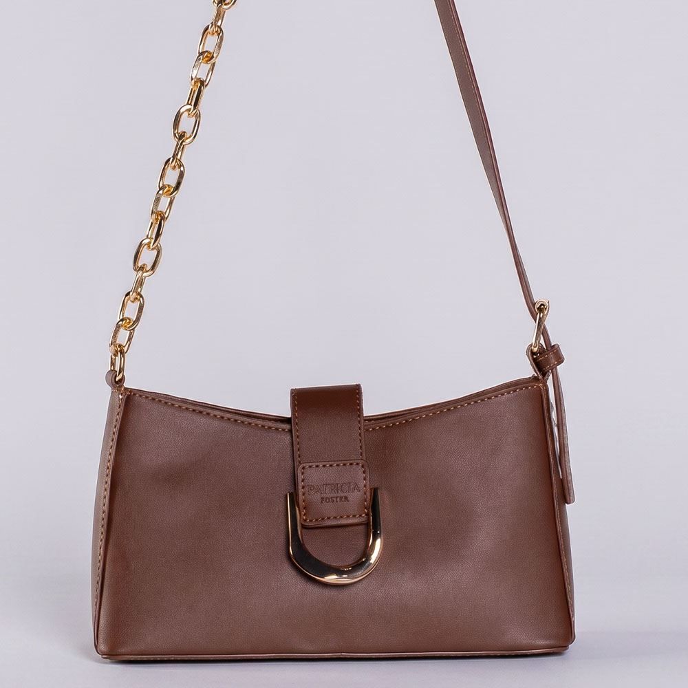 Bolsa Feminina Baguete Alça Corrente Patricia Foster - Chocolate