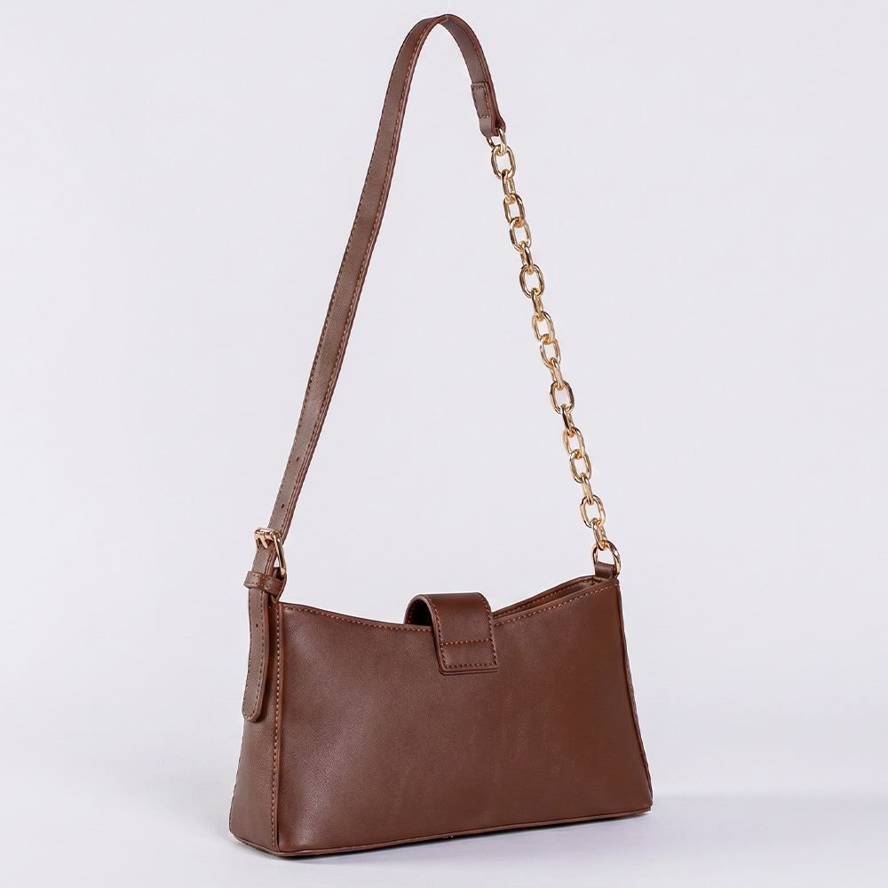 Bolsa Feminina Baguete Alça Corrente Patricia Foster - Chocolate