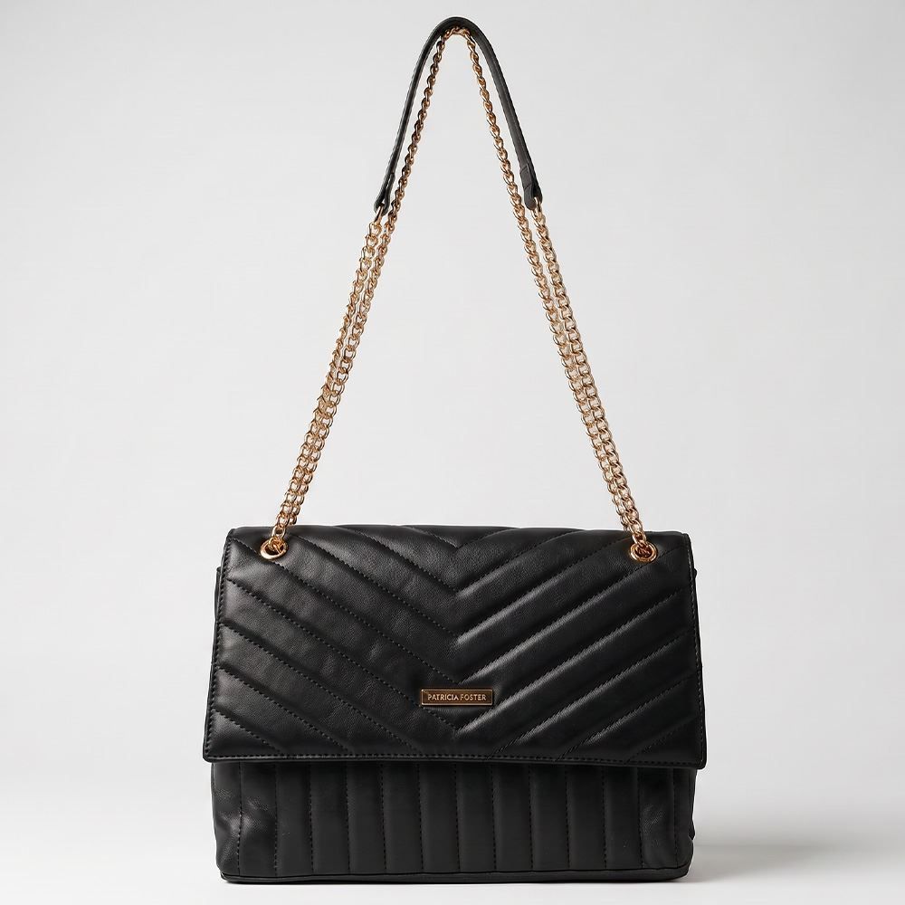 Bolsa Feminina Transversal Alça de Corrente Patricia Foster - PRETO U