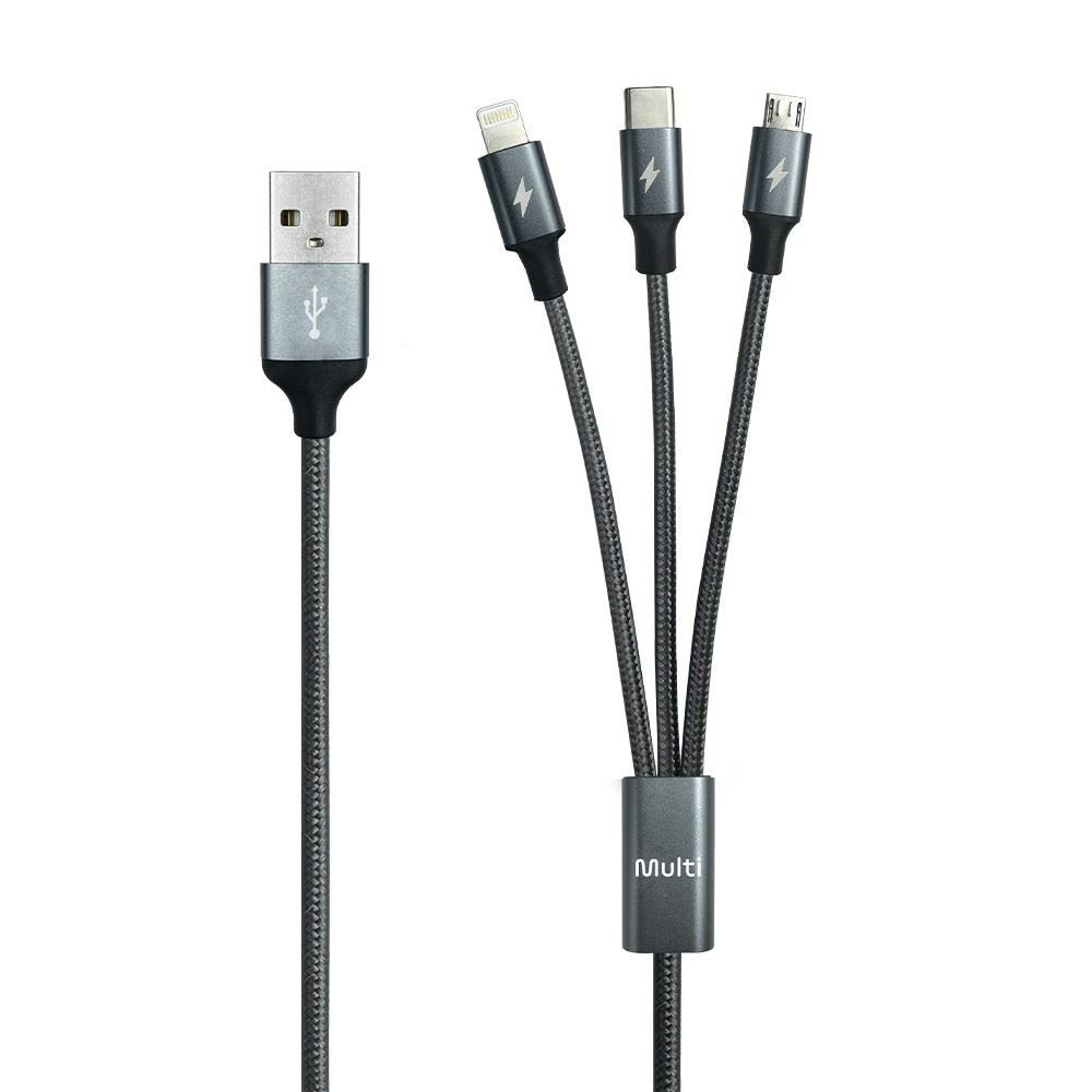 Cabo Carregador 3 em 1 Multi Wi501 1,2M Nylon Cinza