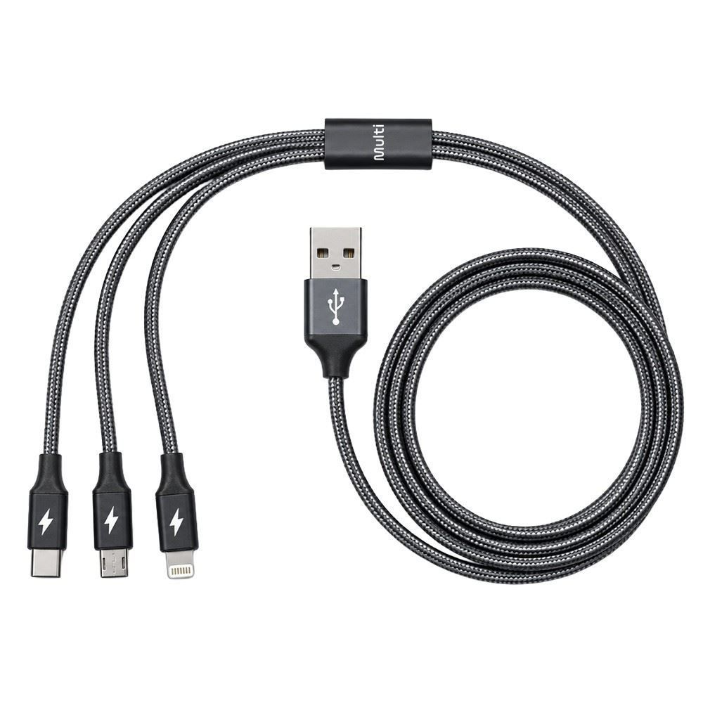 Cabo Carregador 3 em 1 Multi Wi501 1,2M Nylon Cinza