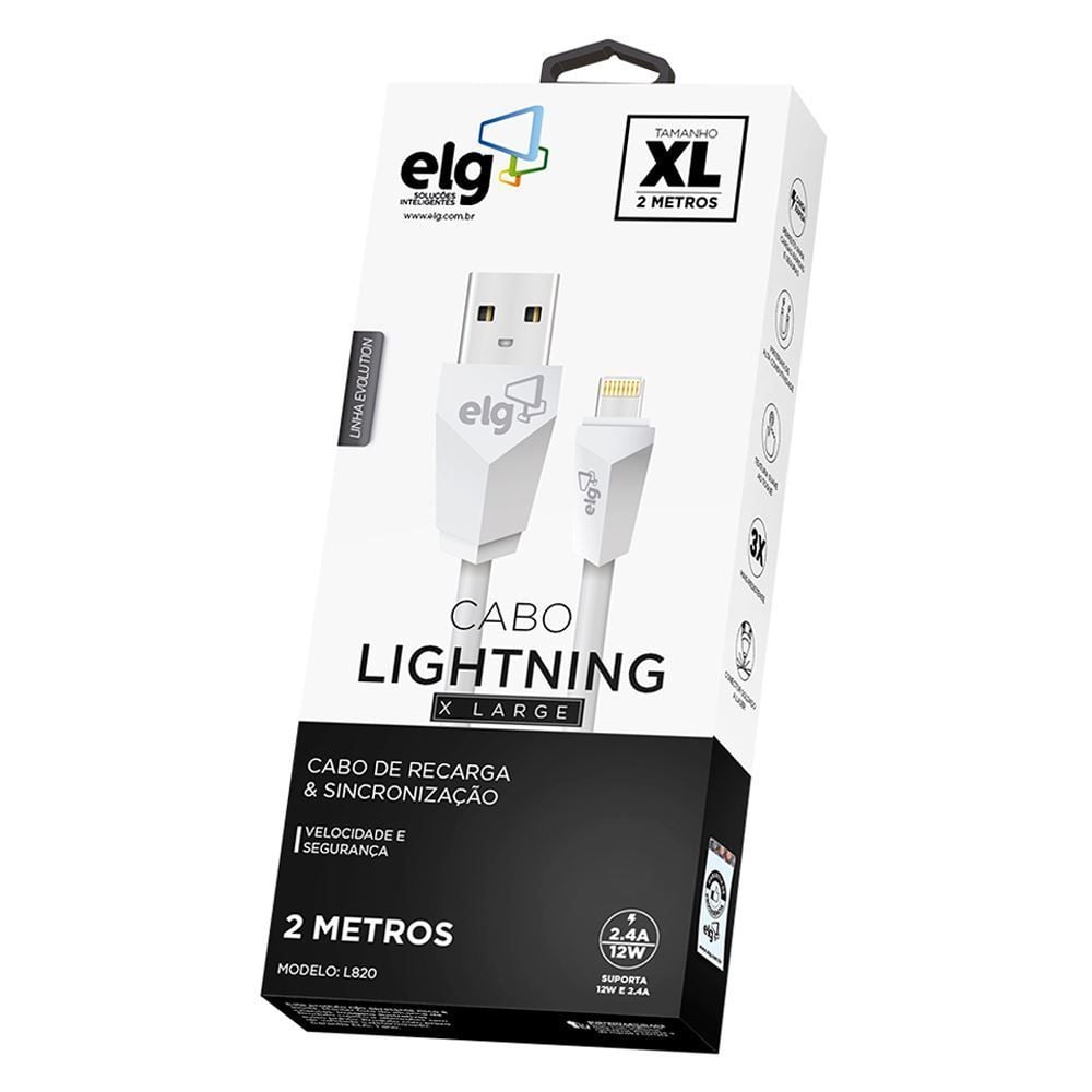 Cabo Lightning MicroUSB 2 Metros L820 ELG - Branco