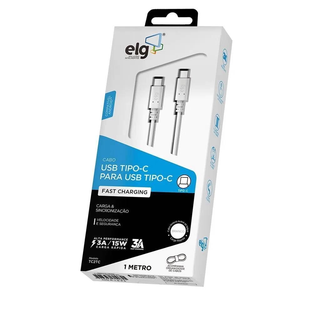 Cabo Usb Tipo-C Reversível Elg Para Recarga Sincronização 2M Tc2tc2m - Branco