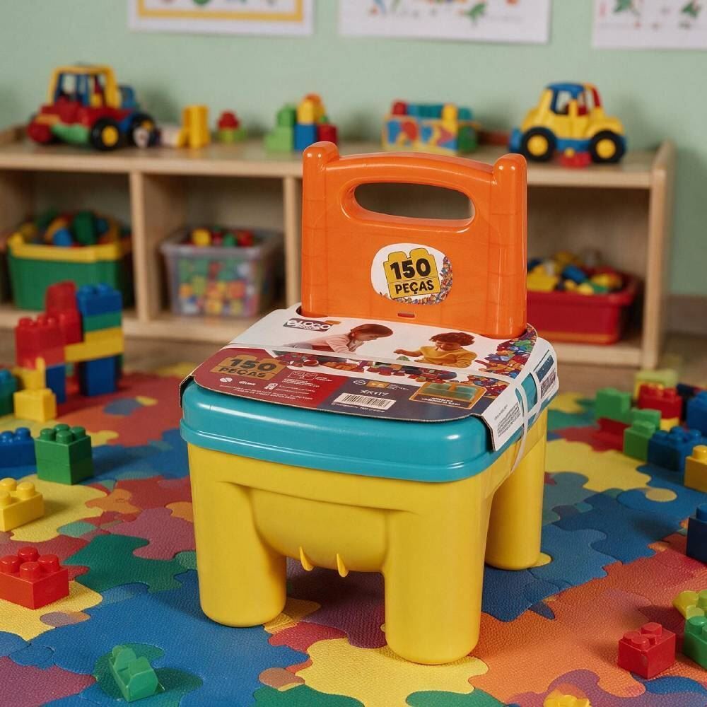 Cadeira Infantil Brinkadeira Click com 150 Blocos de Montar Dismat