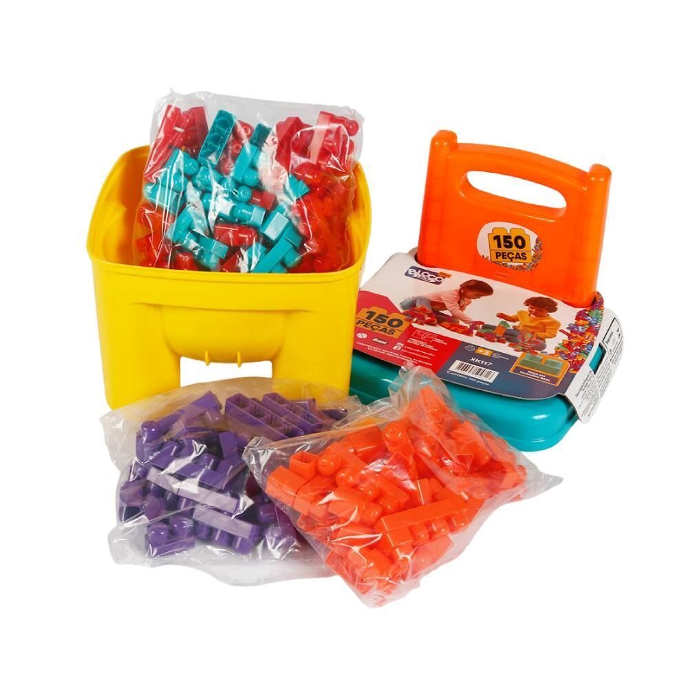 Cadeira Infantil Brinkadeira Click com 150 Blocos de Montar Dismat