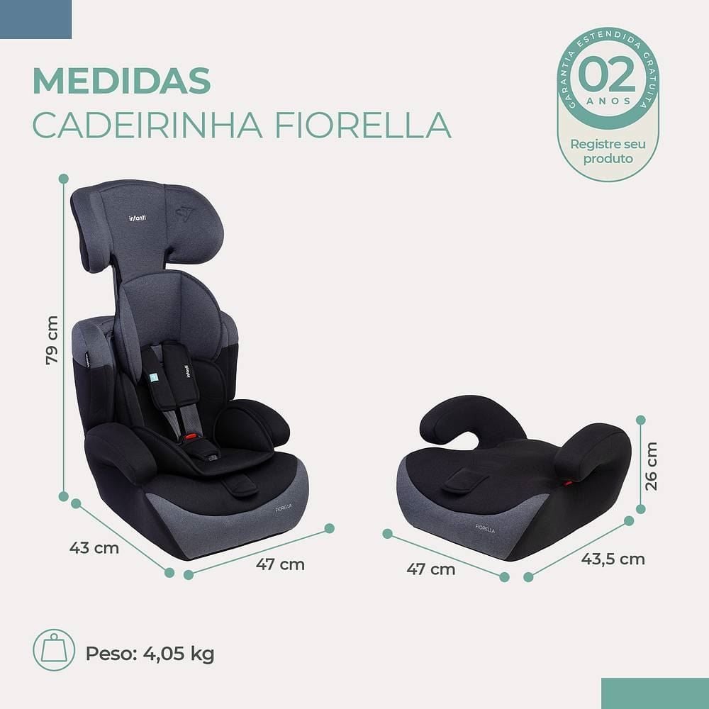 Cadeira para Carro 9 a 36Kg 2 em 1 Fiorella Infanti - Grafite