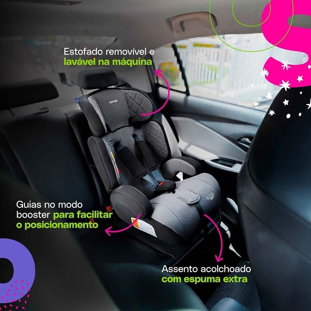 Cadeira para Carro 9 a 36Kg Zennya 2 em 1 Cosco Kids - Cinza Mescla