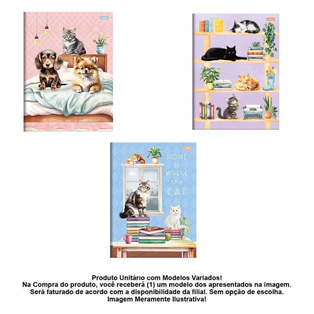 Caderno Brochura Capa Dura 1/4 Furfriends 80 Folhas Foroni - Sortido