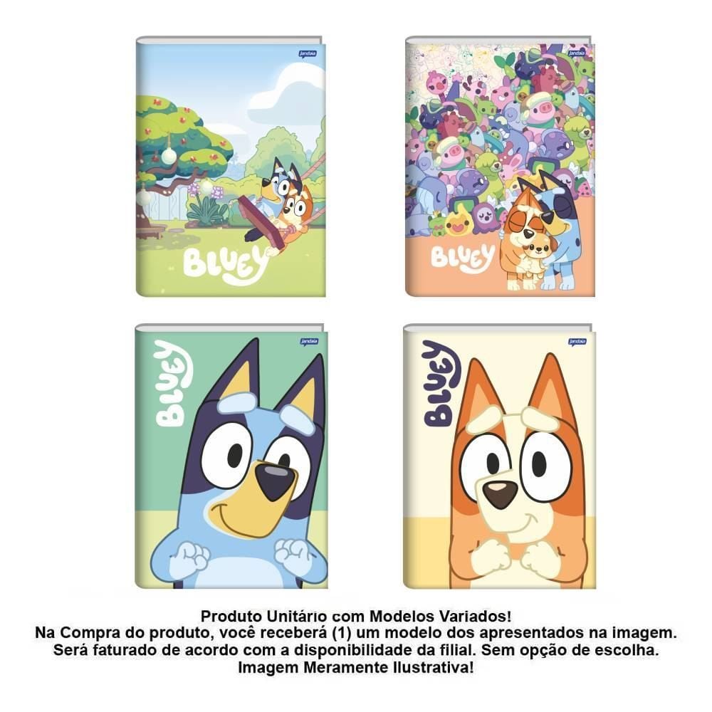 Caderno Brochura Costurado 1/4 Bluey 80 Folhas Jandaia - Sortido