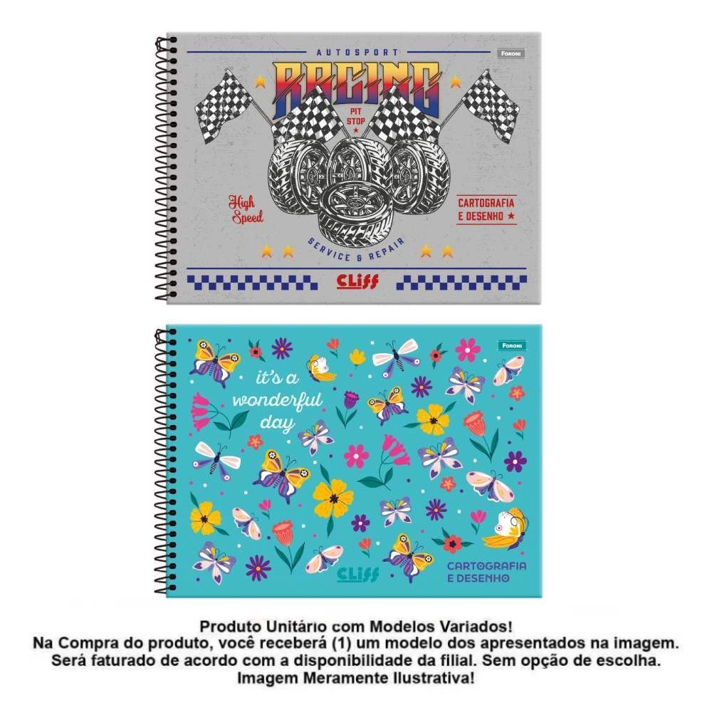 Caderno Cartografia e Desenho Capa Dura Cliff 80 Folhas Foroni - Sortido