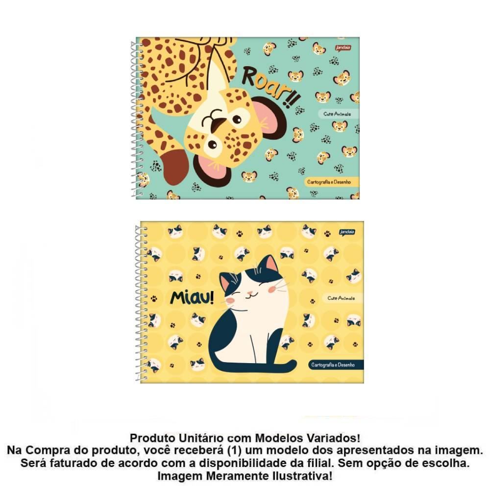 Caderno de Cartografia Cute Animals 80 Folhas Jandaia - Sortido