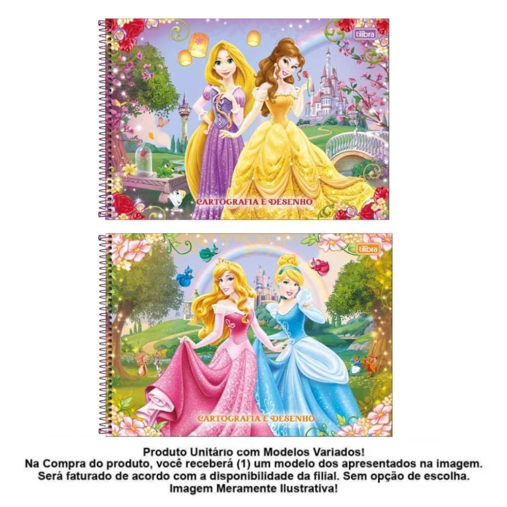 Caderno Cartografia e Desenho Princesas 80 Folhas Tilibra - Sortido