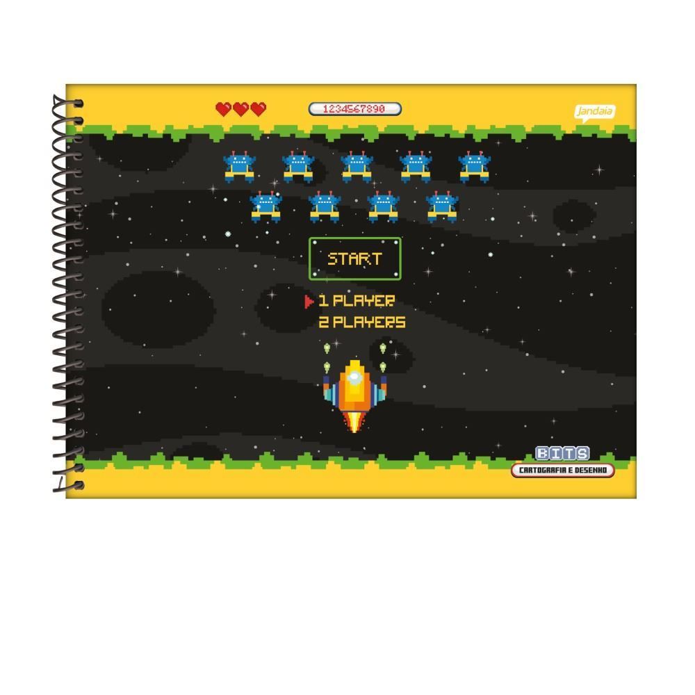 Caderno de Desenho Cartografia Bits 80 Folhas Jandaia - Sortido