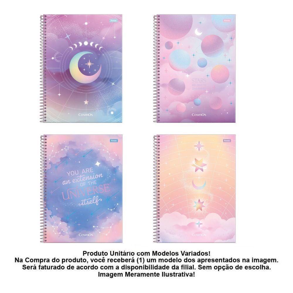 Caderno Espiral 10 Matérias Cosmos 160 Folhas Foroni - Sortido