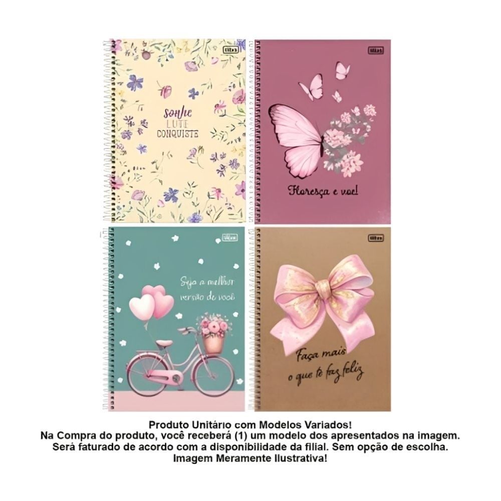 Caderno Espiral Feminino 1 Matéria 96 Folhas Tilibra - Sortido