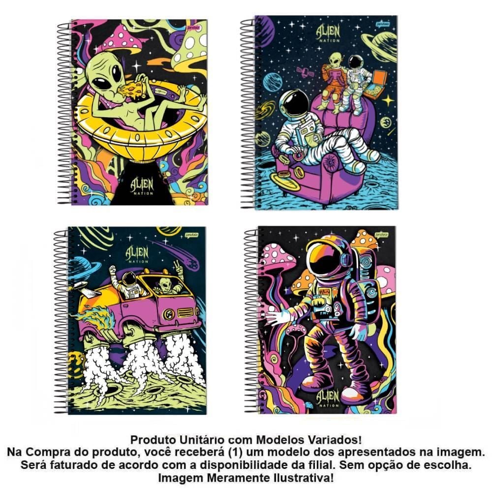 Caderno Espiral Universitário Alien Nation 160 Folhas Jandaia - Sortido