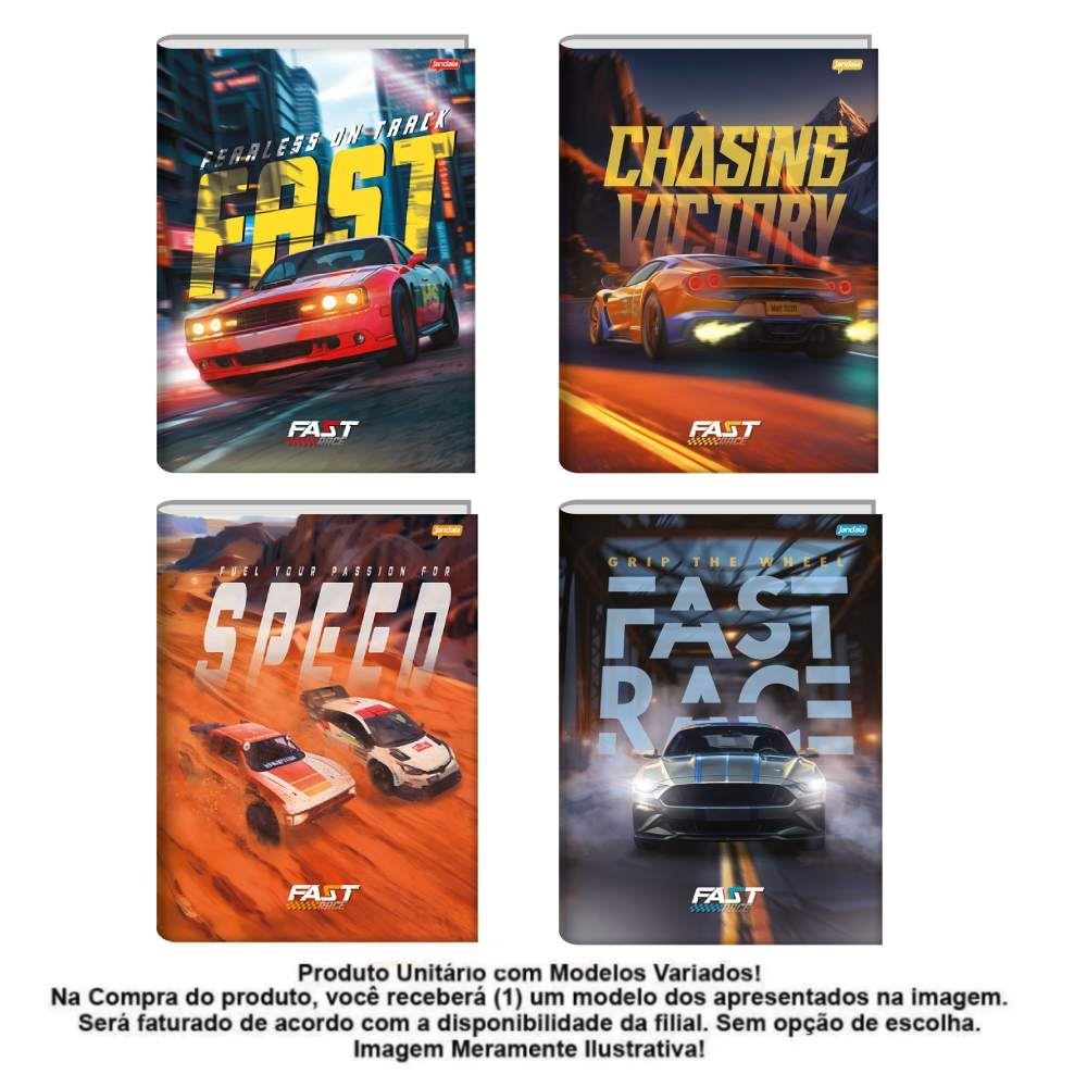 Caderno Universitário Brochura Fast Race 80 Folhas Jandaia - Sortido