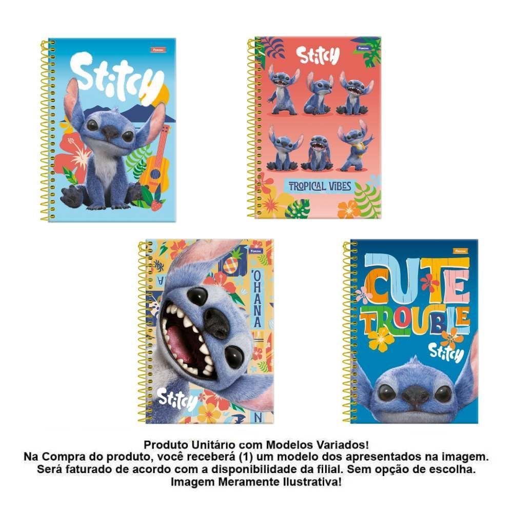 Caderno Universitário Espiral Stitch Movie 80 Folhas Foroni - Sortido