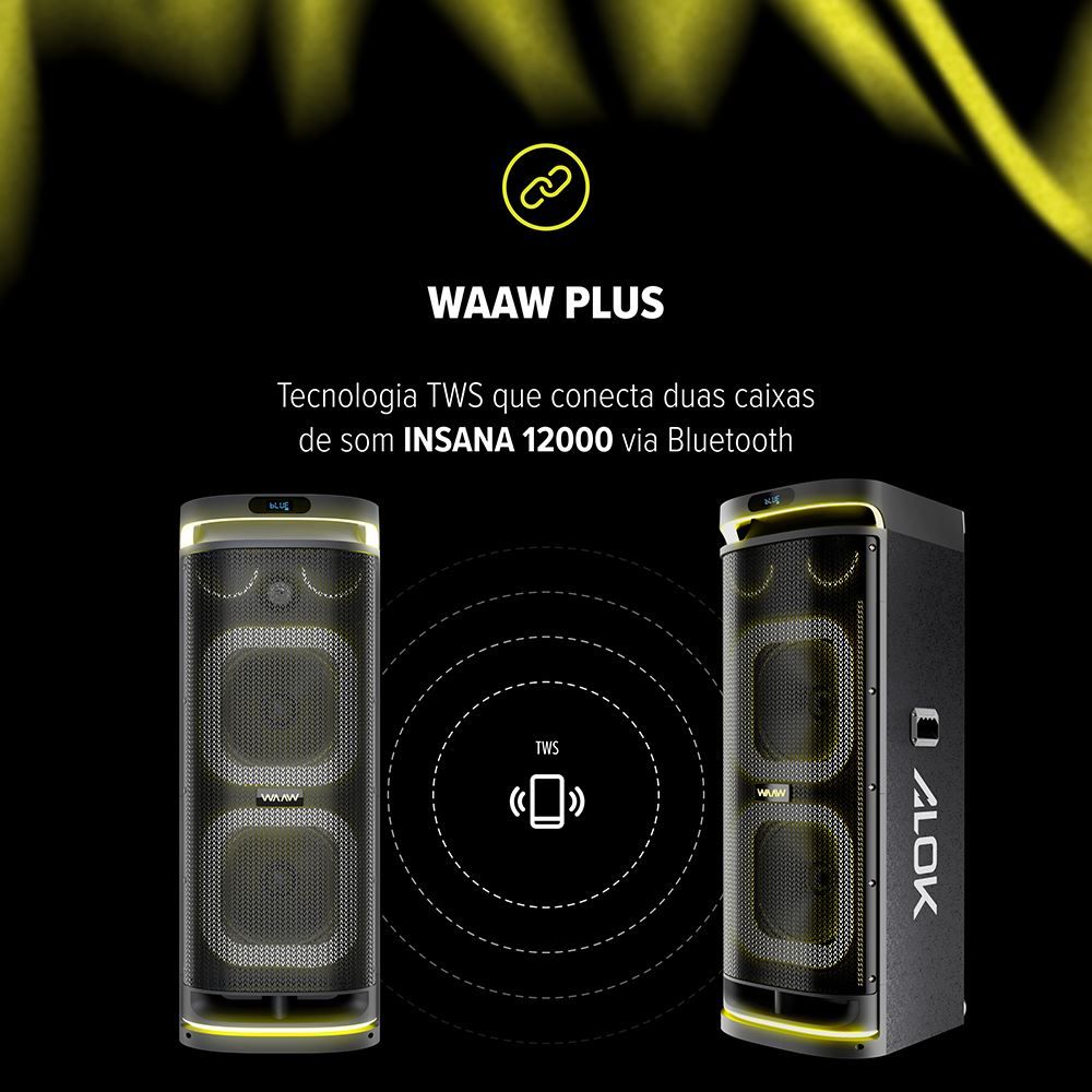 Caixa de Som Bluetooth Waaw by Alok Sound Box Insana 12000